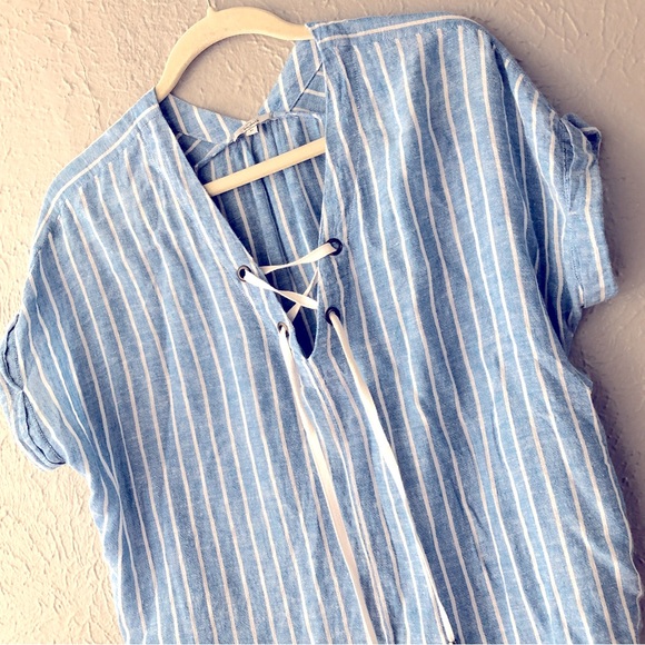 Rails Striped Lace Up Slouchy Blue Top - Medium - Summer Blouse - Picture 8 of 8